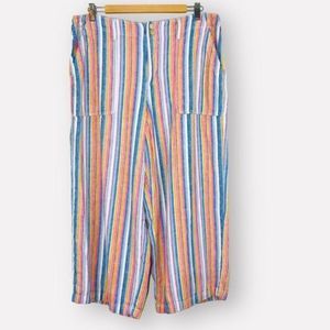 SEVEN7 Linen Blend Striped Crop Wide Leg Pants Size 12